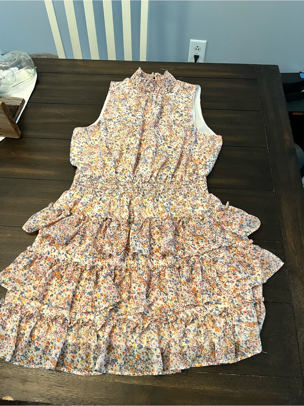 1. State White Floral Smocked Dress with Multicolor Print